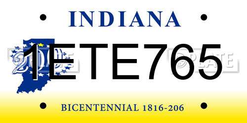 1ETE765 Indiana License Plate