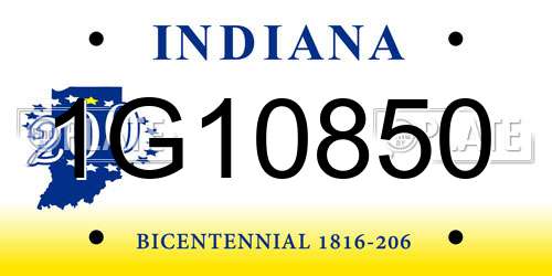 1G10850 Indiana License Plate