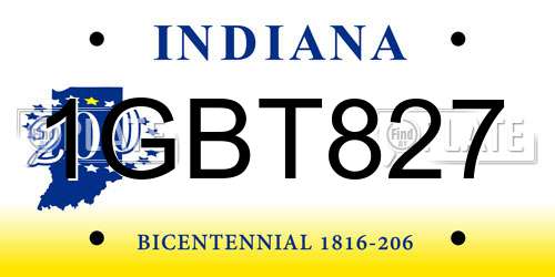 1GBT827 Indiana License Plate