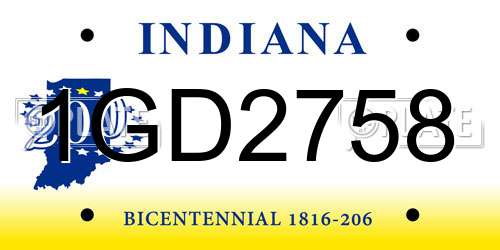 1GD2758 Indiana License Plate
