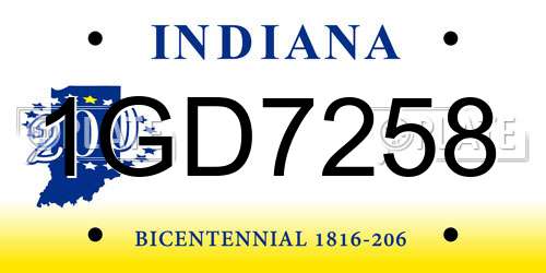 1GD7258 Indiana License Plate