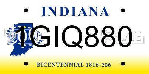 1GIQ880 Indiana License Plate