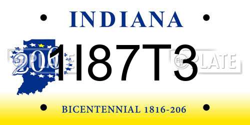 1I87T3 Indiana License Plate