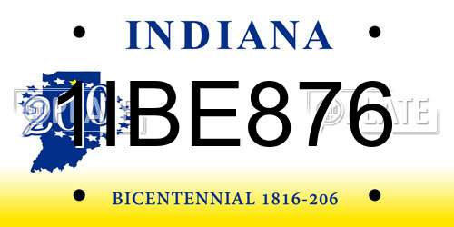 1IBE876 Indiana License Plate
