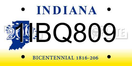 1IBQ809 Indiana License Plate