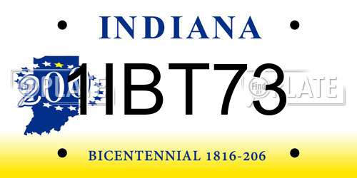 1IBT73 Indiana License Plate
