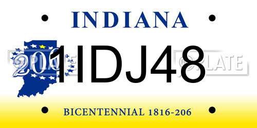 1IDJ48 Indiana License Plate