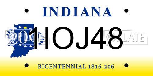 1IOJ48 Indiana License Plate