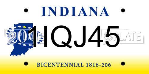 1IQJ45 Indiana License Plate