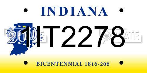 1IT2278 Indiana License Plate