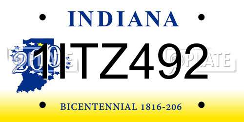 1ITZ492 Indiana License Plate