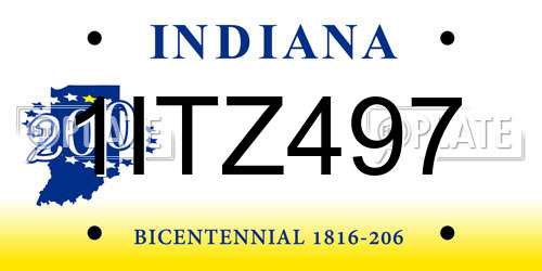 1ITZ497 Indiana License Plate