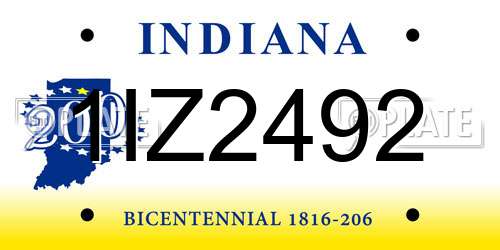 1IZ2492 Indiana License Plate
