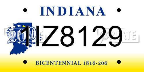 1IZ8129 Indiana License Plate