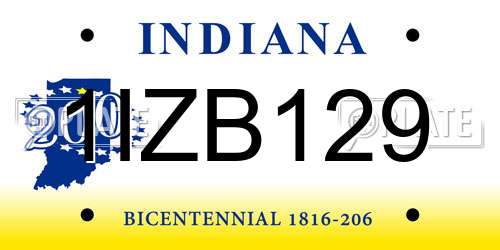 1IZB129 Indiana License Plate