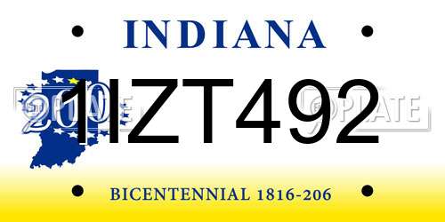 1IZT492 Indiana License Plate