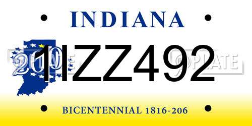 1IZZ492 Indiana License Plate