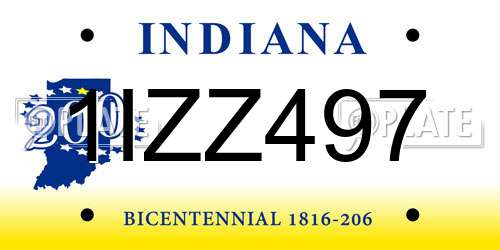 1IZZ497 Indiana License Plate