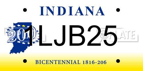 1LJB25 Indiana License Plate