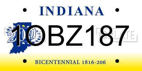 1OBZ187 Indiana License Plate