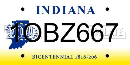 1OBZ667 Indiana License Plate