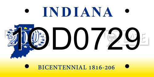 1OD0729 Indiana License Plate