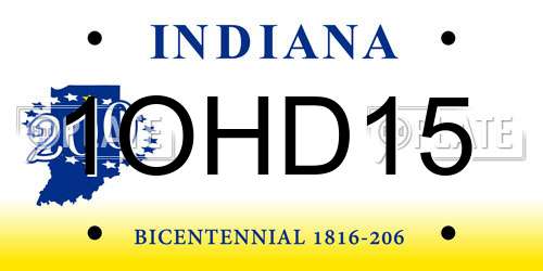 1OHD15 Indiana License Plate
