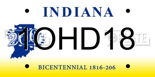 1OHD18 Indiana License Plate