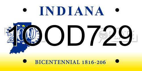 1OOD729 Indiana License Plate