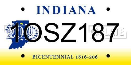 1OSZ187 Indiana License Plate