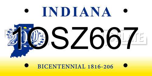 1OSZ667 Indiana License Plate