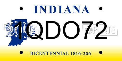 1QDO72 Indiana License Plate