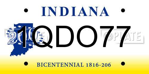 1QDO77 Indiana License Plate