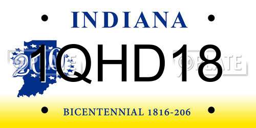 1QHD18 Indiana License Plate