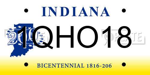 1QHO18 Indiana License Plate