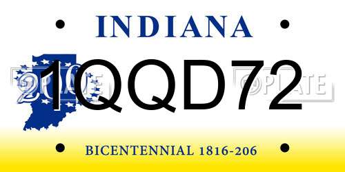 1QQD72 Indiana License Plate
