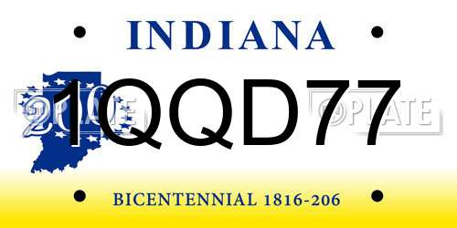 1QQD77 Indiana License Plate