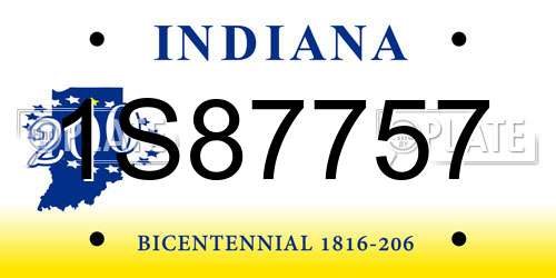 1S87757 Indiana License Plate