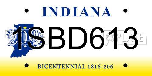 1SBD613 Indiana License Plate