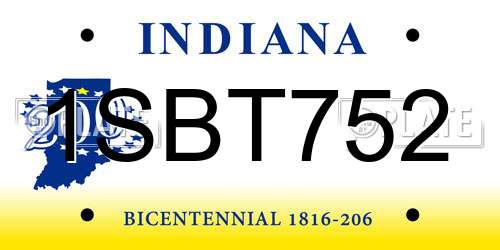 1SBT752 Indiana License Plate