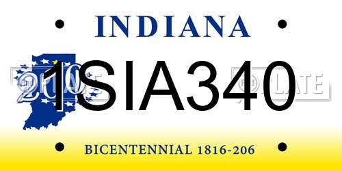 1SIA340 Indiana License Plate