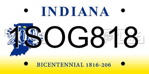 1SOG818 Indiana License Plate
