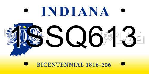1SSQ613 Indiana License Plate