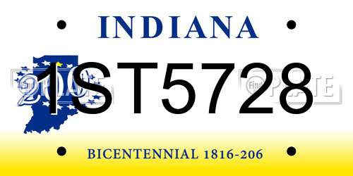 1ST5728 Indiana License Plate