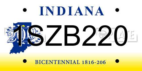1SZB220 Indiana License Plate
