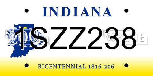1SZZ238 Indiana License Plate
