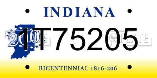 1T75205 Indiana License Plate