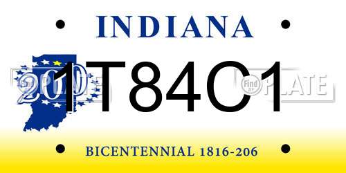 1T84C1 Indiana License Plate