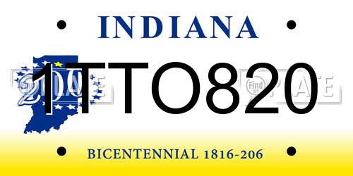 1TTO820 Indiana License Plate
