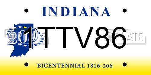 1TTV86 Indiana License Plate